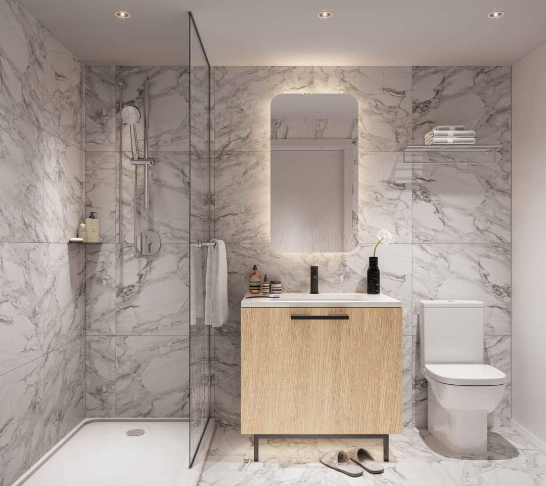 Interior finish options at Frame Vancouver showing different kitchen cabinetry tones and material palettes available at 5189 Earles Street in Collingwood.