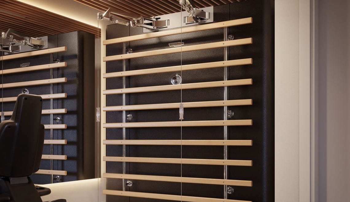 Technogym Kinesis wall system in Alma Kelownaโs fitness studio at 3051 Abbott Street.