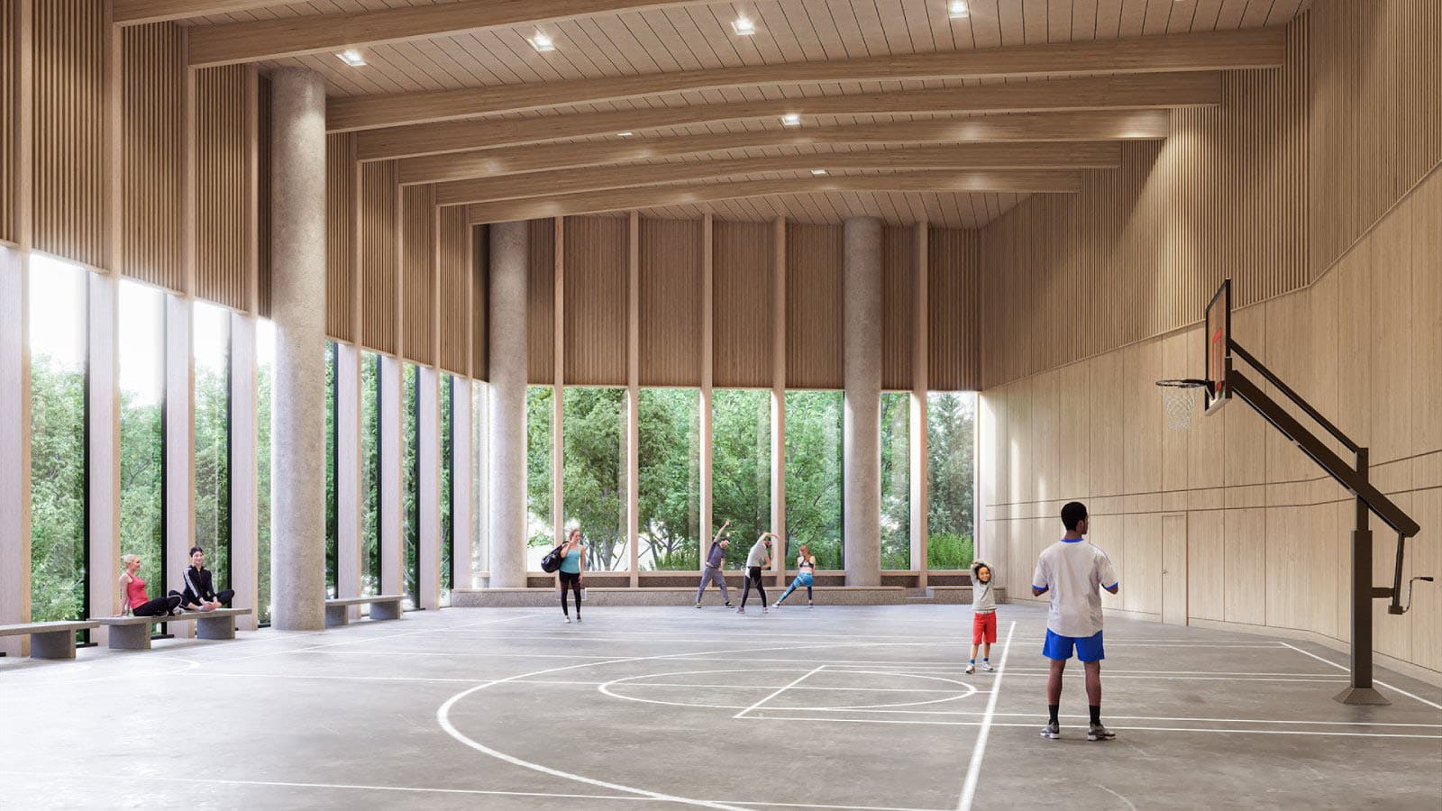 Indoor gymnasium with basketball court at Circle Brentwood