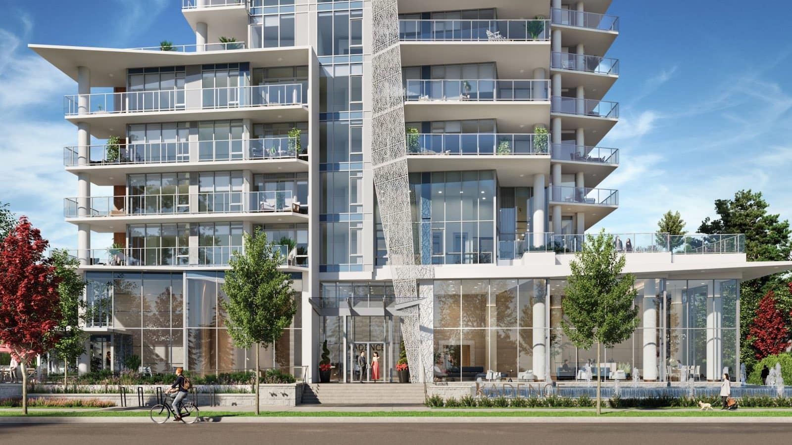 Street-level architectural rendering of Kadence Coquitlam