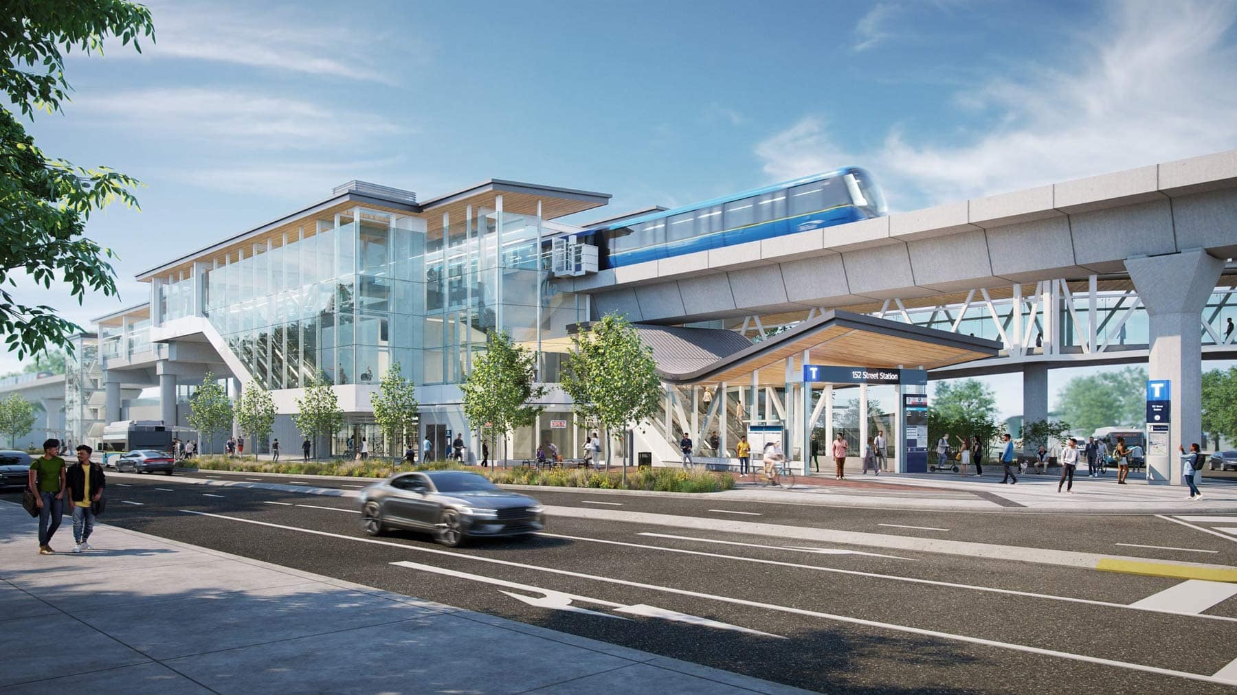 Future SkyTrain station near Charlton Cloverdale townhomes at 17429 59 Avenue by Warwickshire Homes, illustrating transit access, pedestrian pathways, and urban connectivity in Surrey.