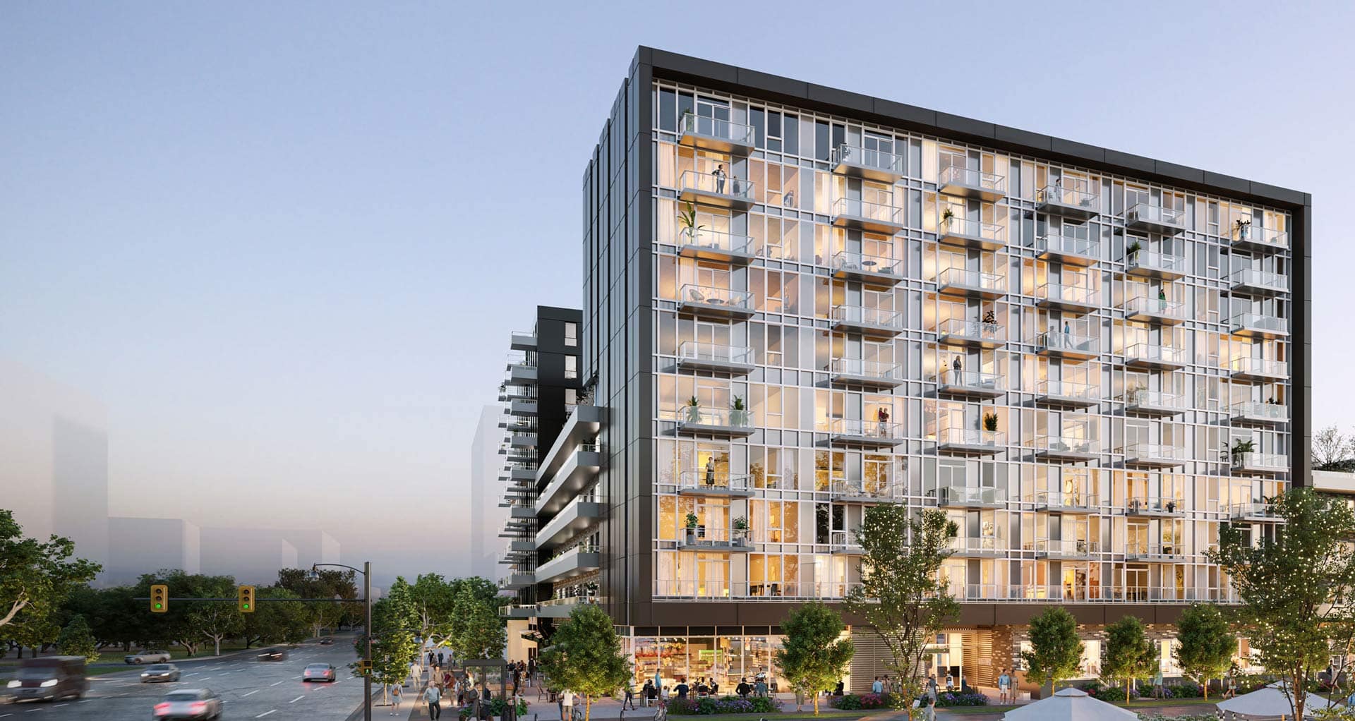 Streetscape view of Frame Vancouver at 5189 Earles Street in Collingwood, featuring contemporary exterior design and urban residential setting by Peterson.