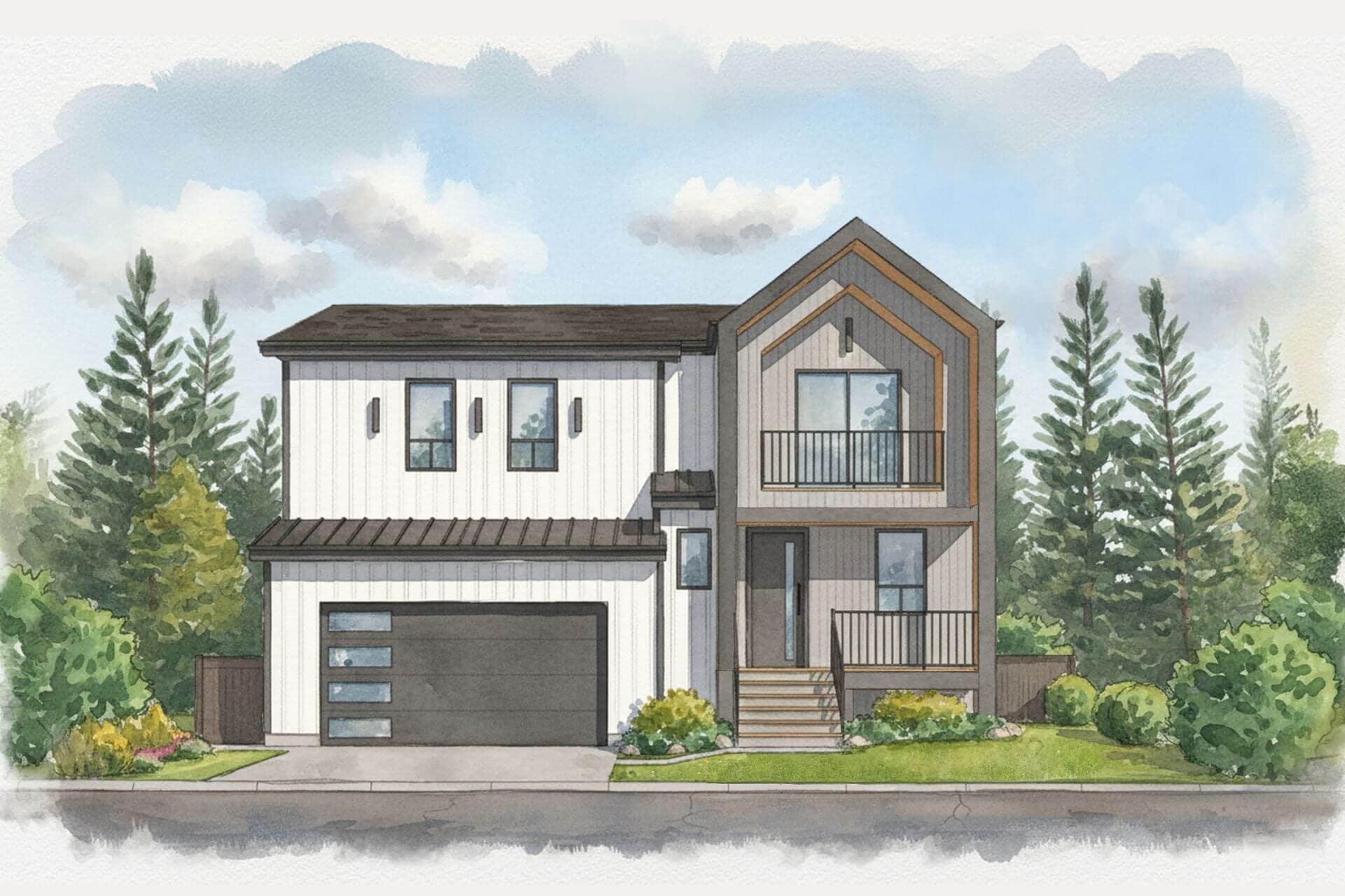 Contemporary single-family home exterior at Haven Maple Ridge by Epic Homes at 11205 250B Street featuring balcony, garage, and clean modern lines