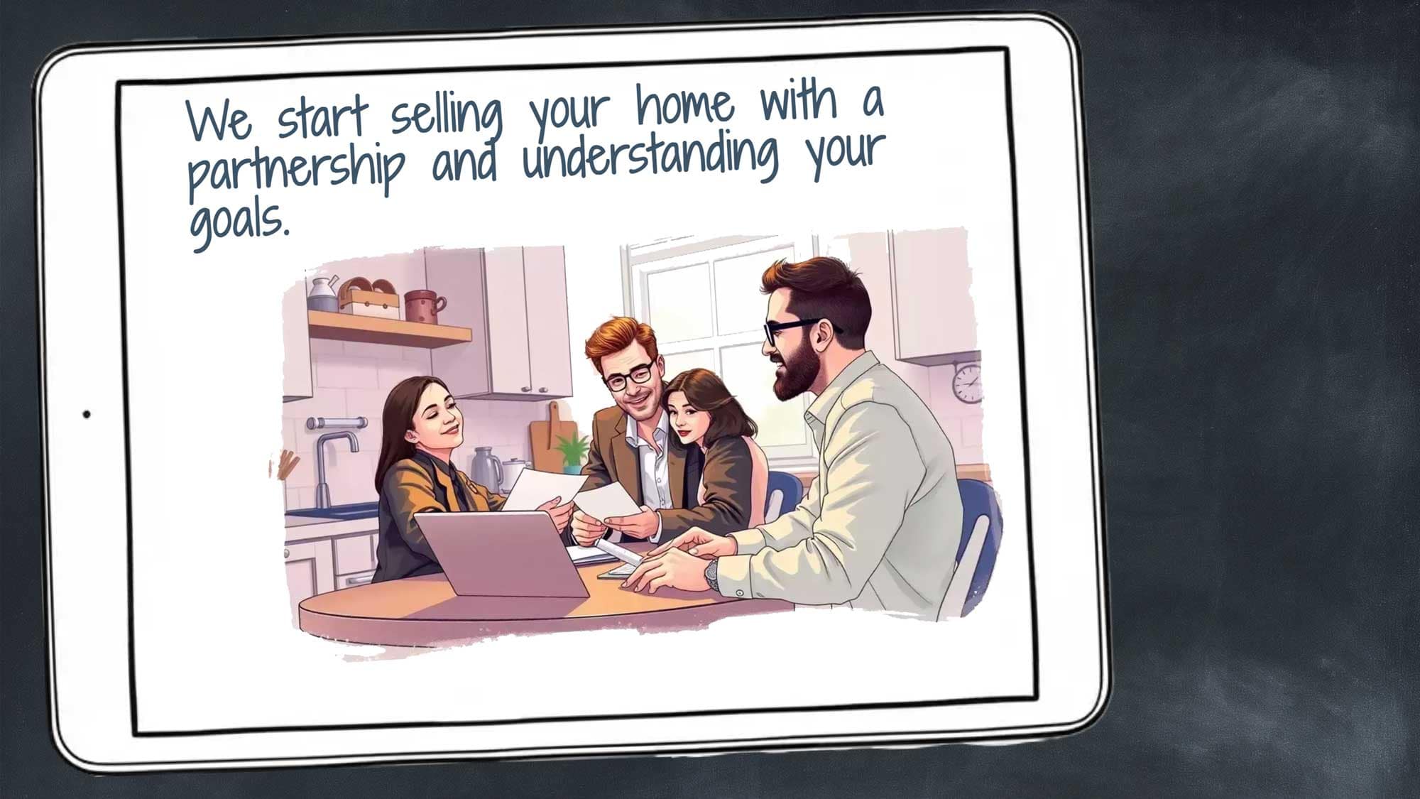 Thumbnail showing a realtor meeting with sellers at a kitchen table to introduce the home-selling partnership stage.