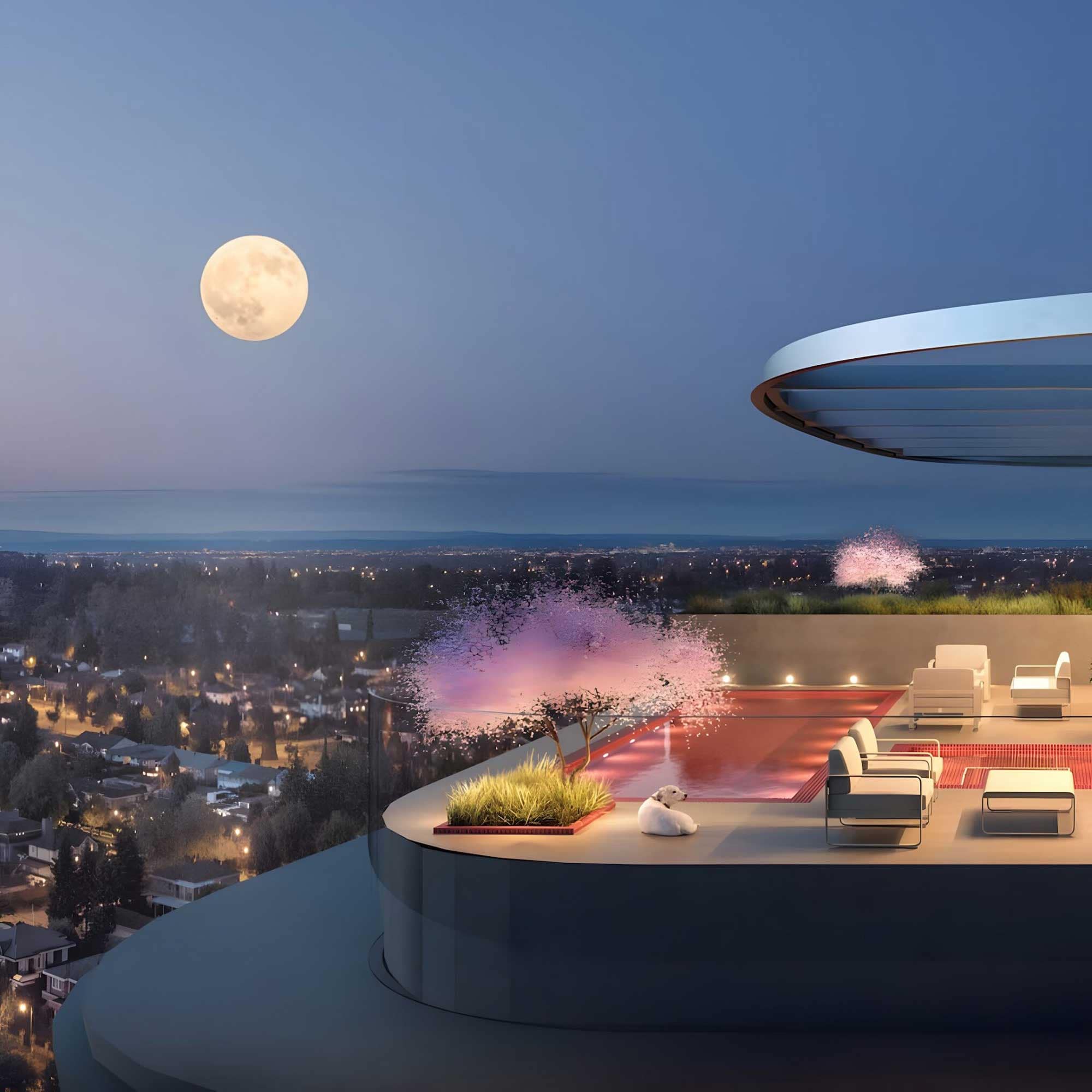 Artesia Metrotown rooftop pool at night overlooking Burnaby, showcasing amenities for presale condo buyers in BC 2025/26