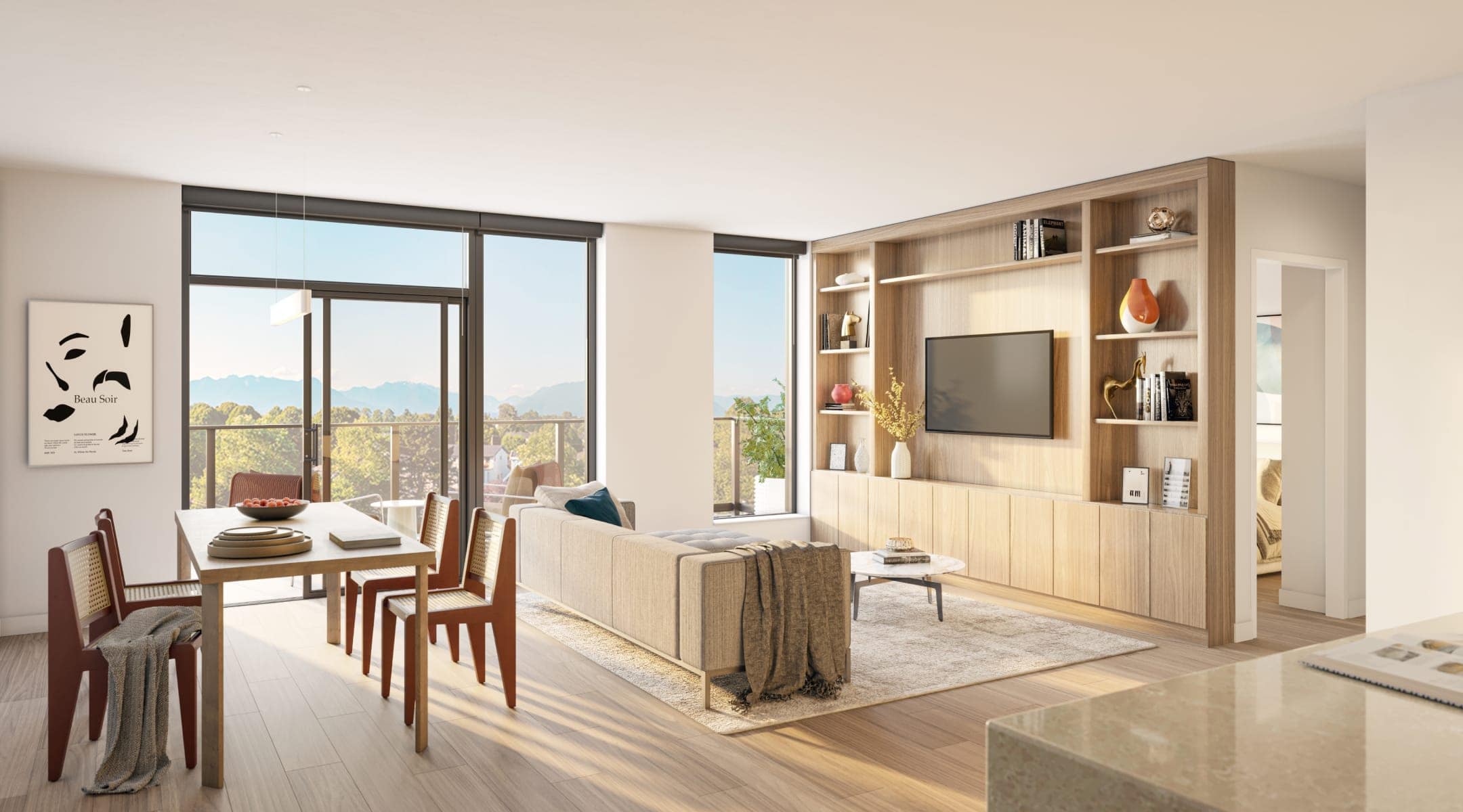 Bathroom interior at Frame Vancouver by Peterson with walk-in shower, vanity, backlit mirror, and tile finishes at 5189 Earles Street in Vancouver.