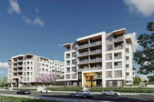 Exterior rendering of Kamilia Langley condos on Eastleigh Cr by Kingdom Property.