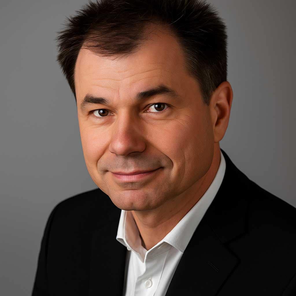 Portrait of Jacek Januszewski, a Polish-speaking notary public at Morgan Crossing Notaries, wearing professional attire and smiling confidently.
