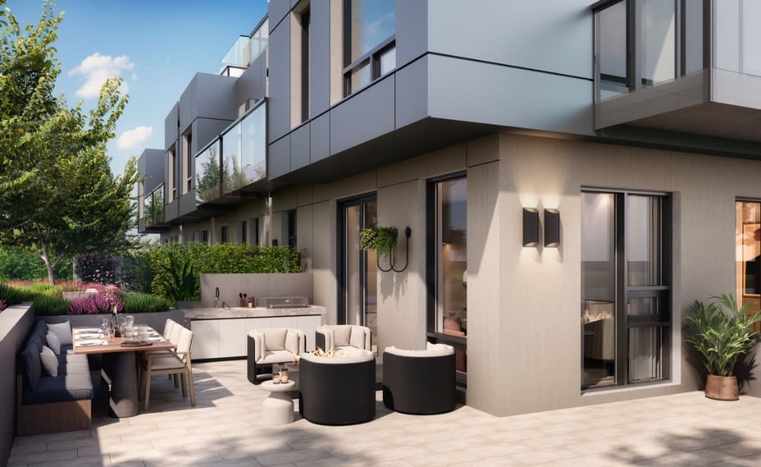 Townhome terrace at Lina at QE Park by Everbright Properties