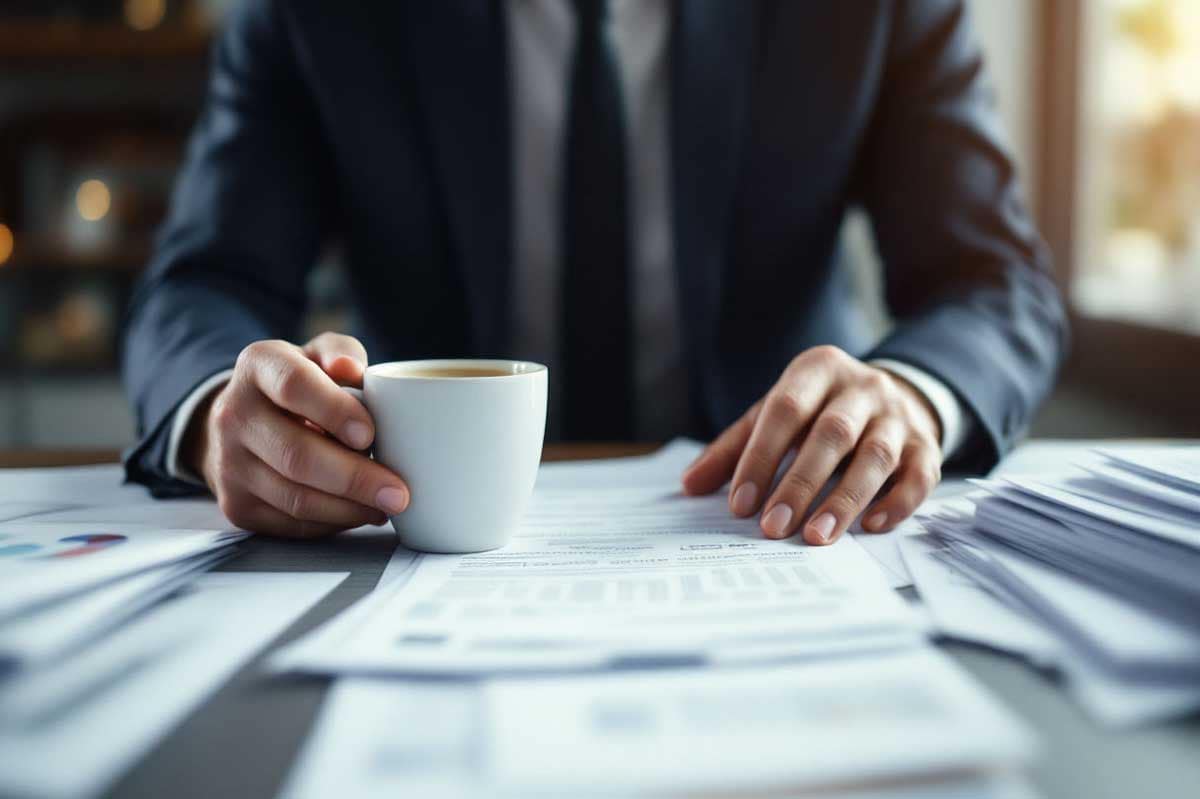 Business professional reviewing depreciation report and contingency reserve fund documents for a BC strata condo.