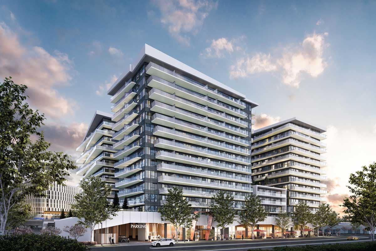 Exterior rendering of Band Coquitlam condos by Townline at 668 Whiting Way