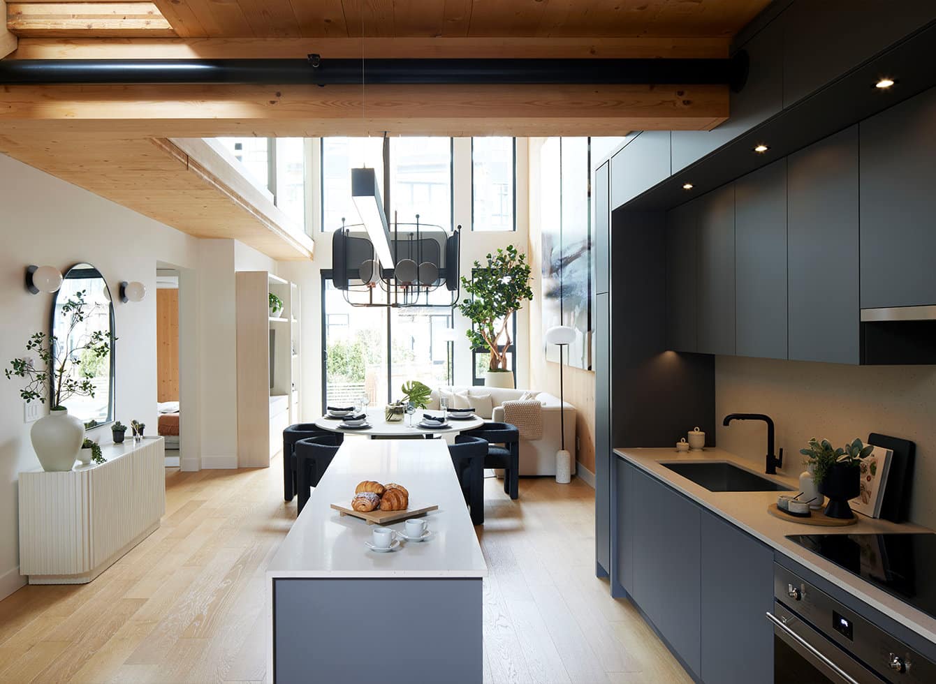 Open-concept kitchen and living area at Timber House New Westminster Queensborough