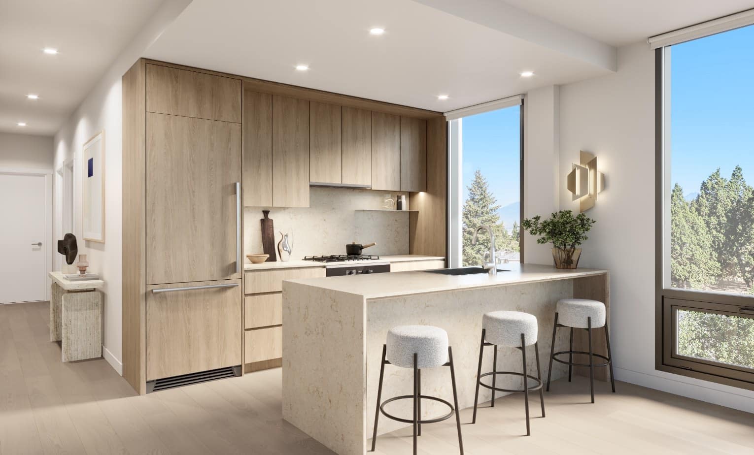 Modern kitchen at Lina at QE Park in Vancouverโs Cambie neighbourhood