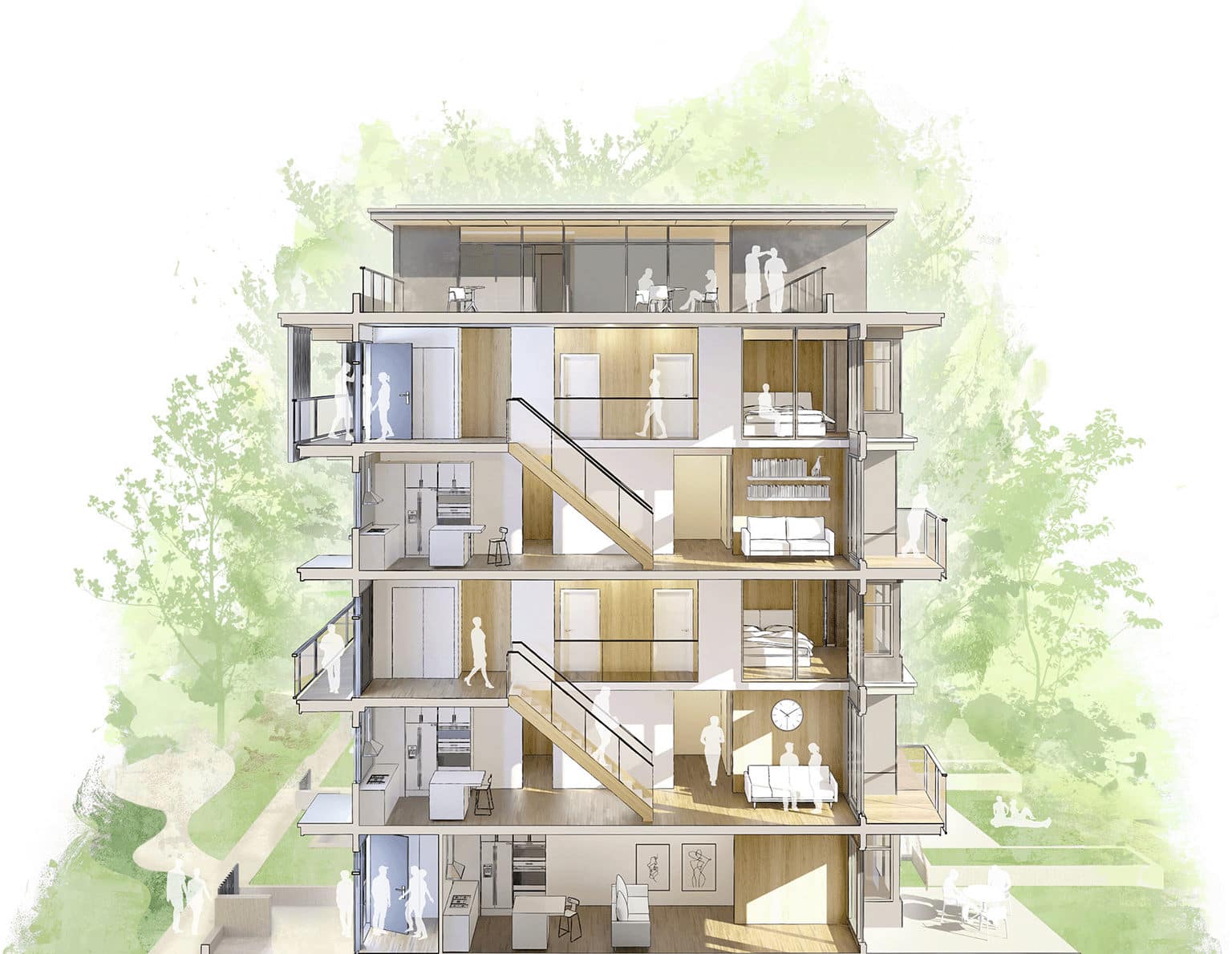 CLT building section illustration of Timber House New Westminster