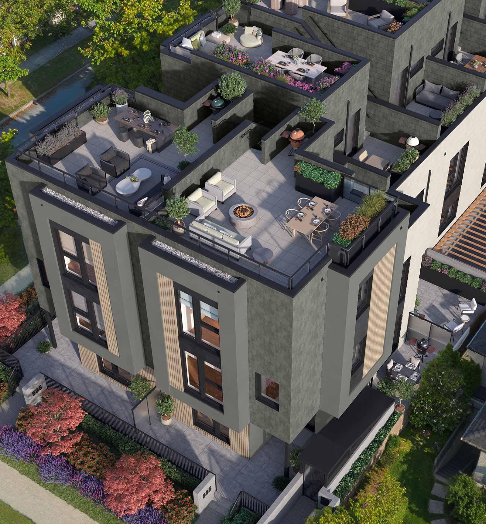 Front exterior of Nolia Vancouver Passive House townhomes in Cambie