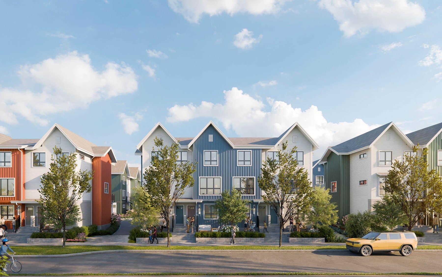 Street-level rendering of Mercer Village New Westminster