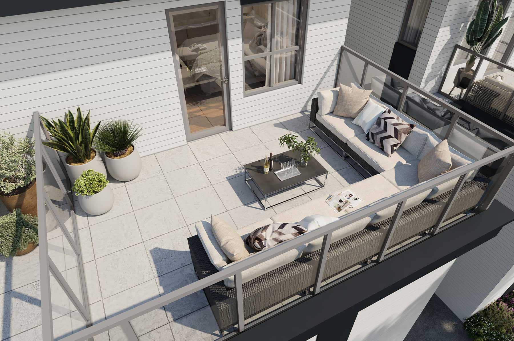 Private rooftop terrace at West58 Vancouver featuring outdoor seating, contemporary finishes, and generous entertaining space by Azora Group.