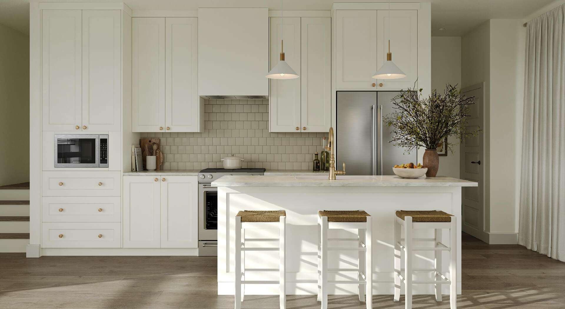 Sunlit kitchen interior at Renfrew South Langley presale development in Langleyโs Willoughby neighbourhood by CastleHill Homes