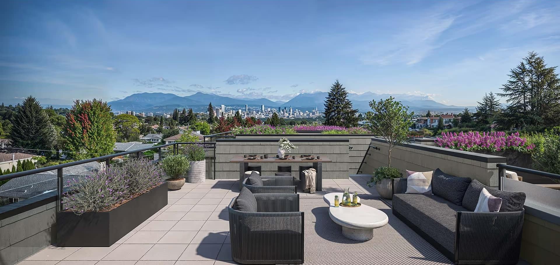 Nolia Vancouver Passive House townhomes with rooftop patios and greenery