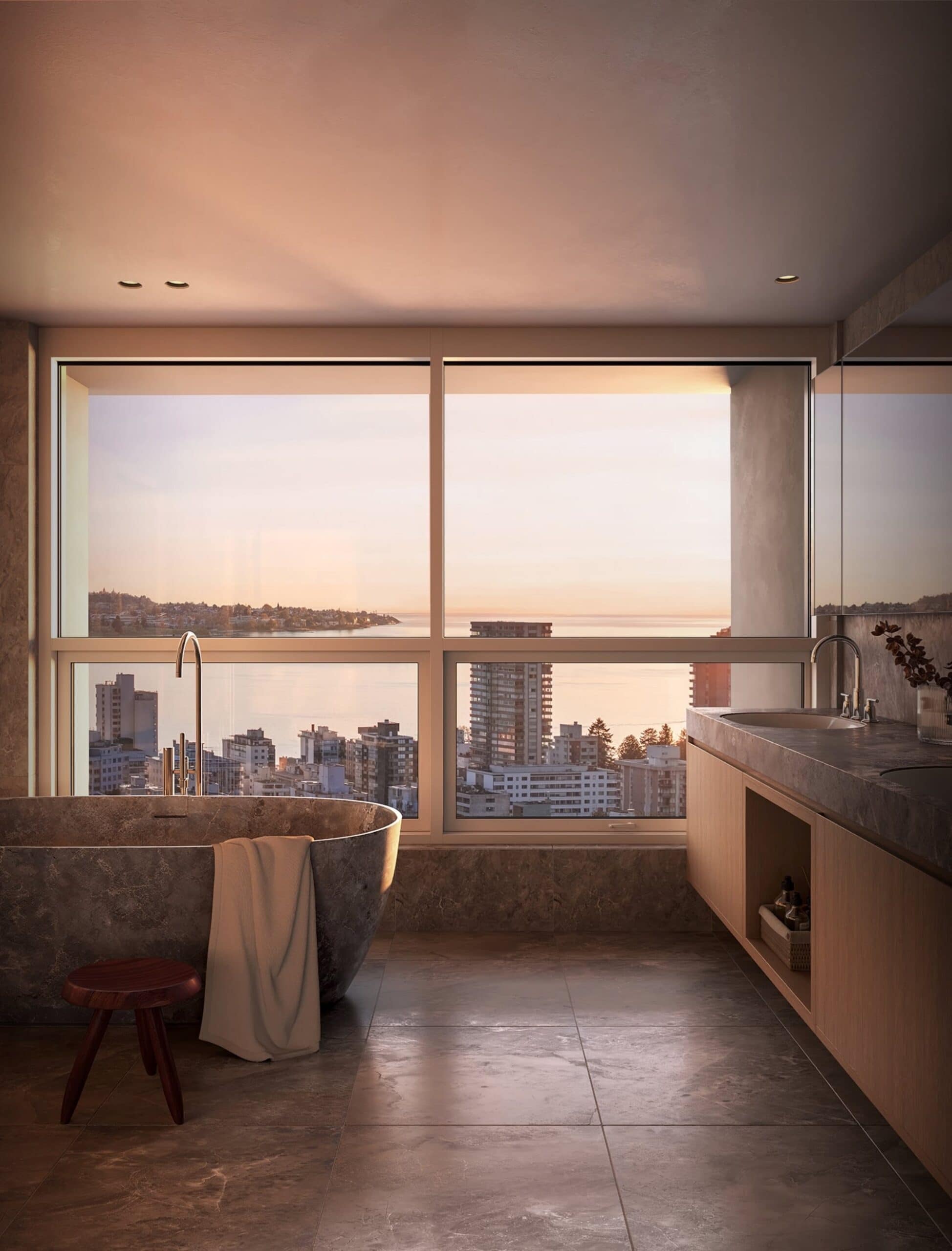Bathroom with ocean and city views at 1818 Alberni Vancouver