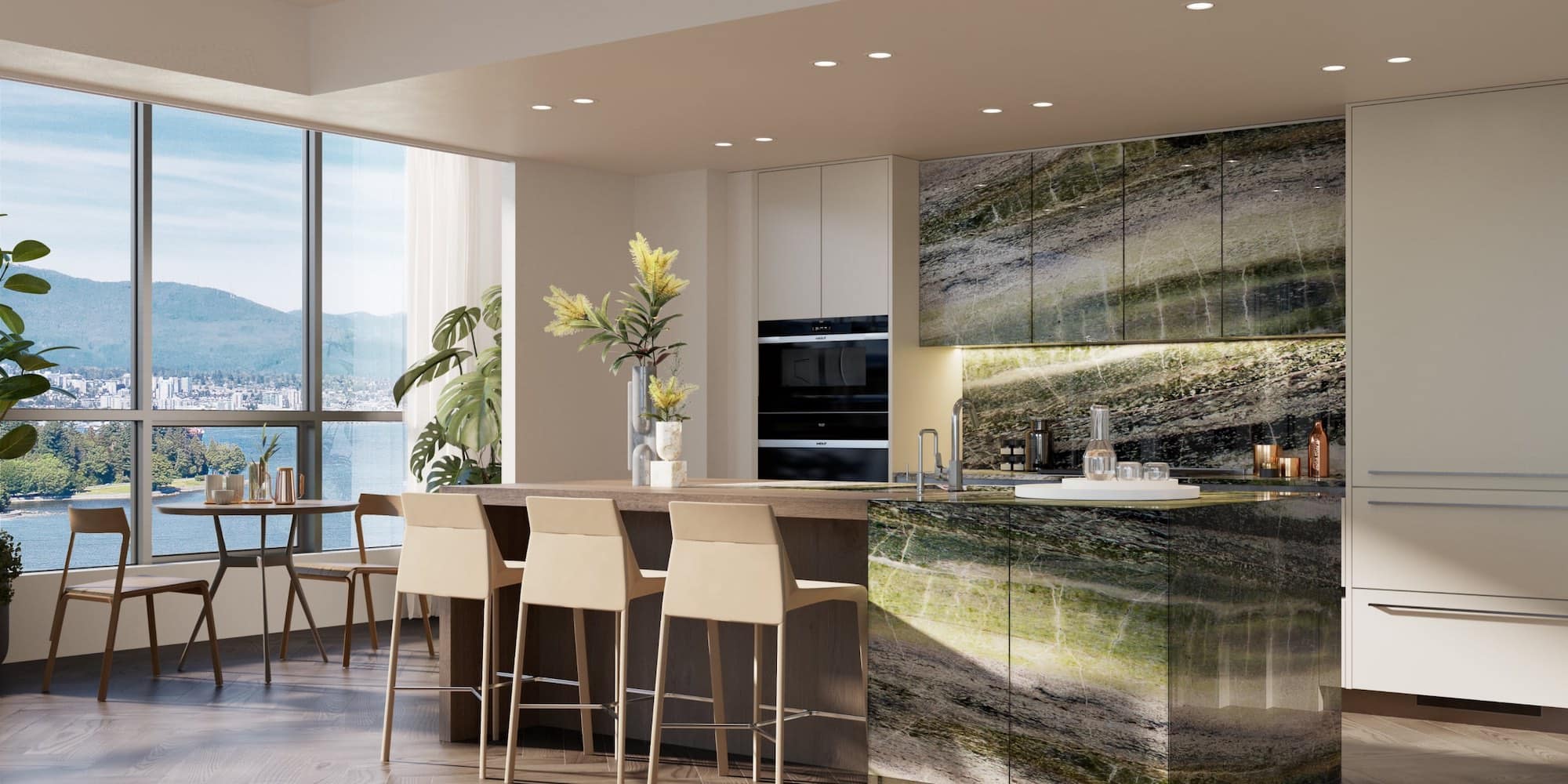 Kitchen and dining area with ocean view at 1818 Alberni Vancouver