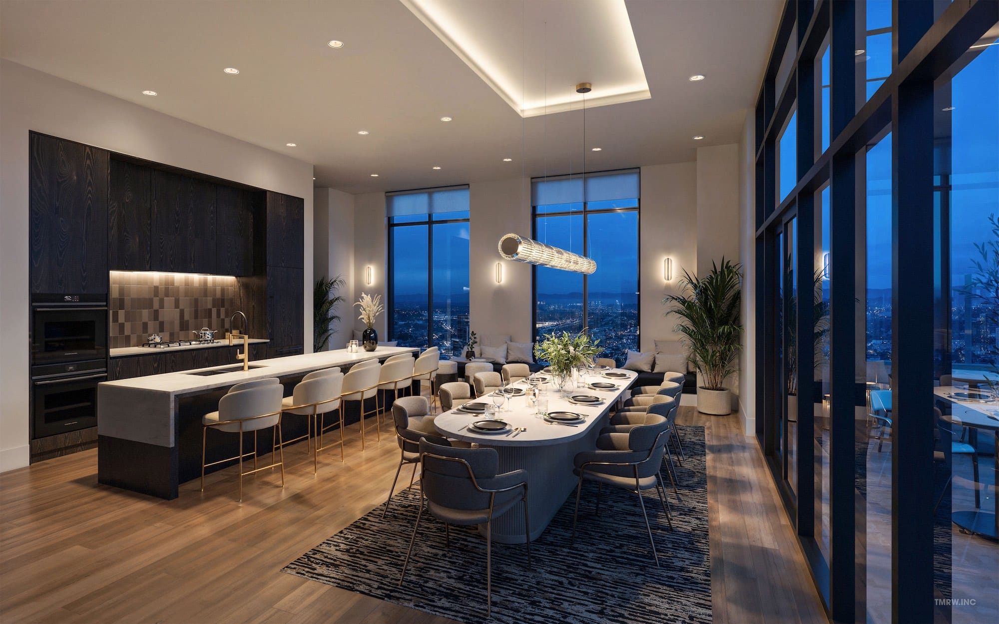 Sky dining lounge at Band Coquitlam with panoramic night views