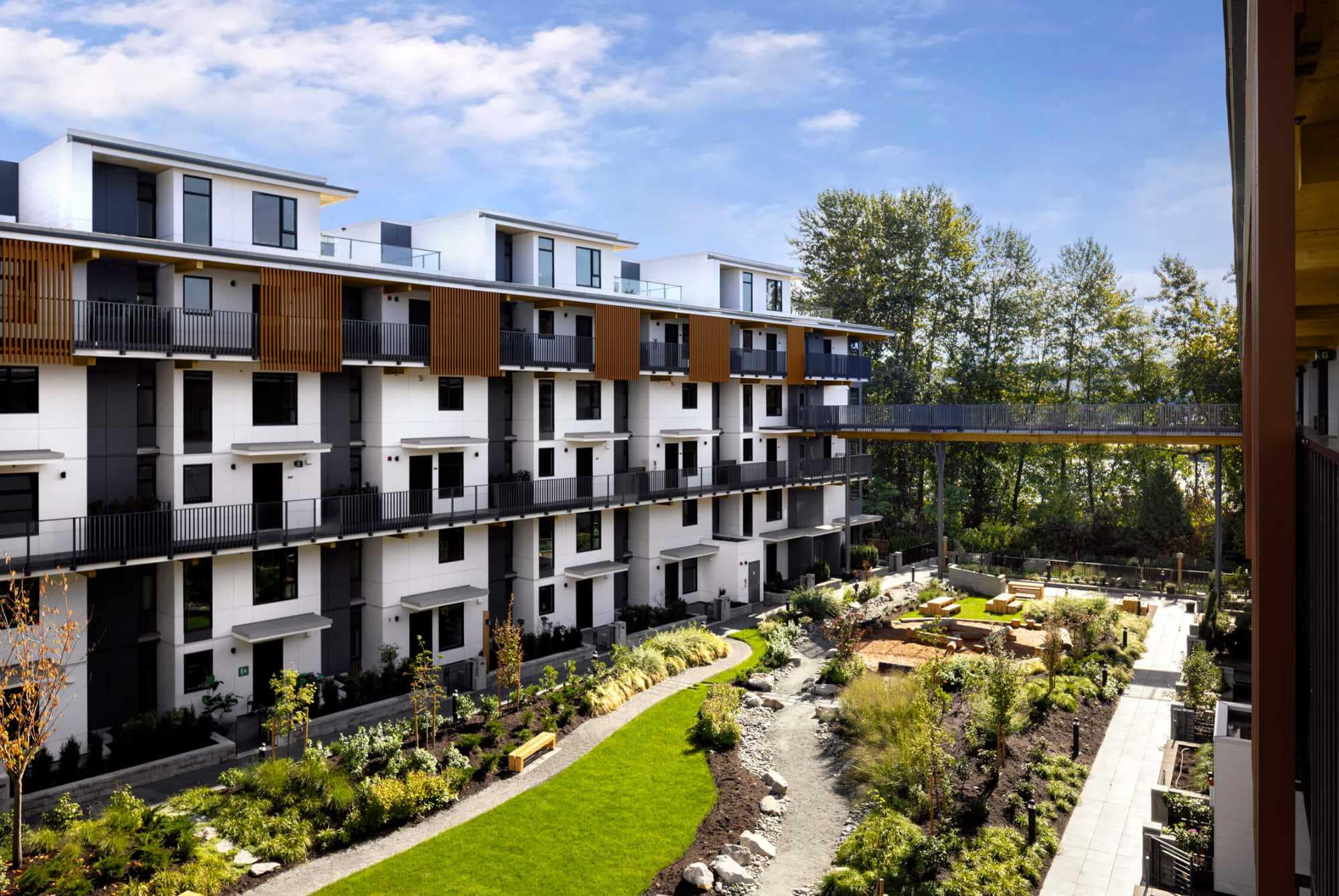 Landscaped central courtyard at Timber House New Westminster by Aragon