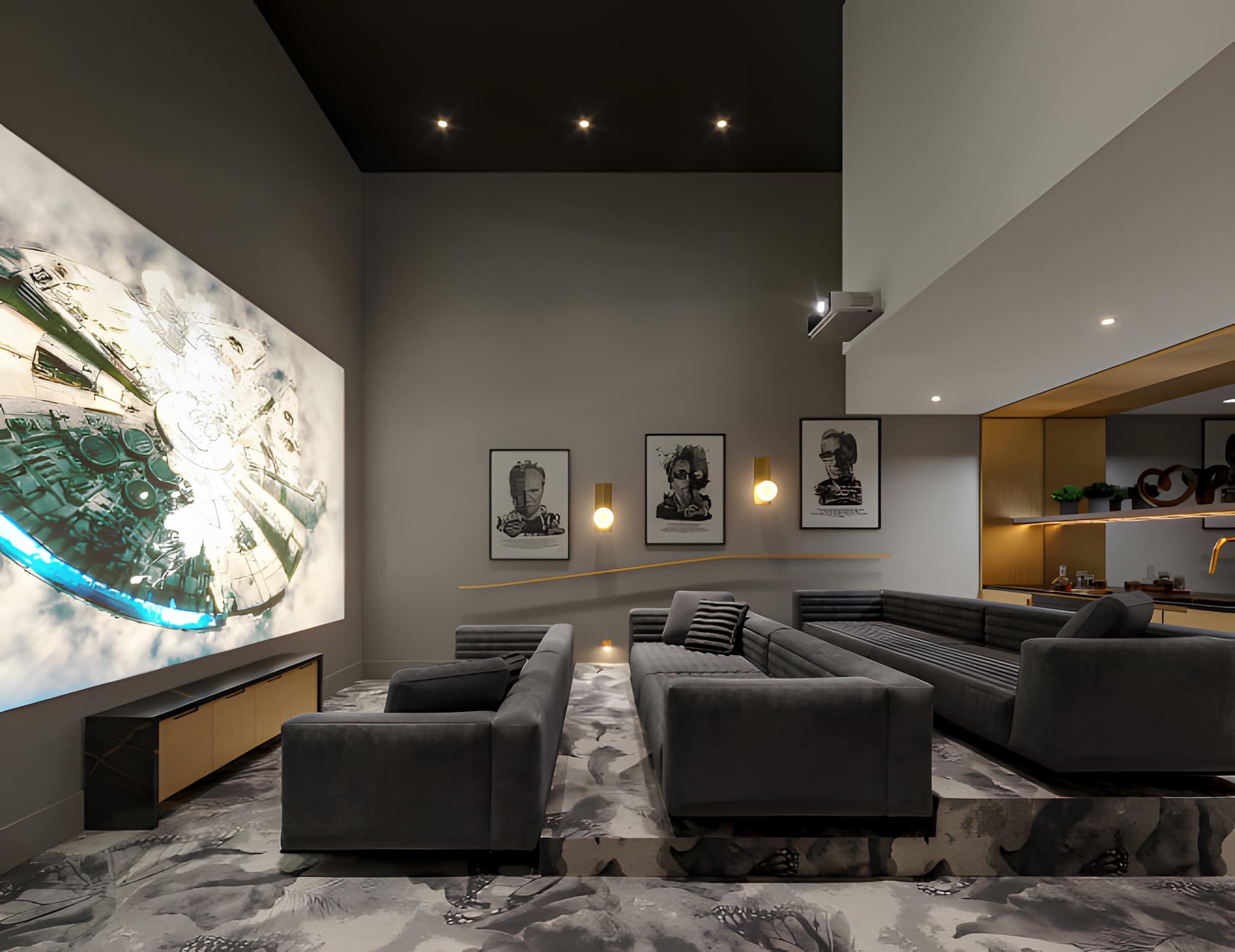Private cinema lounge with tiered seating at Italia by Solterra Vancouver