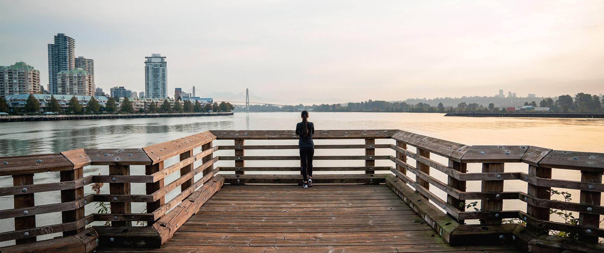 Fraser River boardwalk near Timber House New Westminster Queensborough
