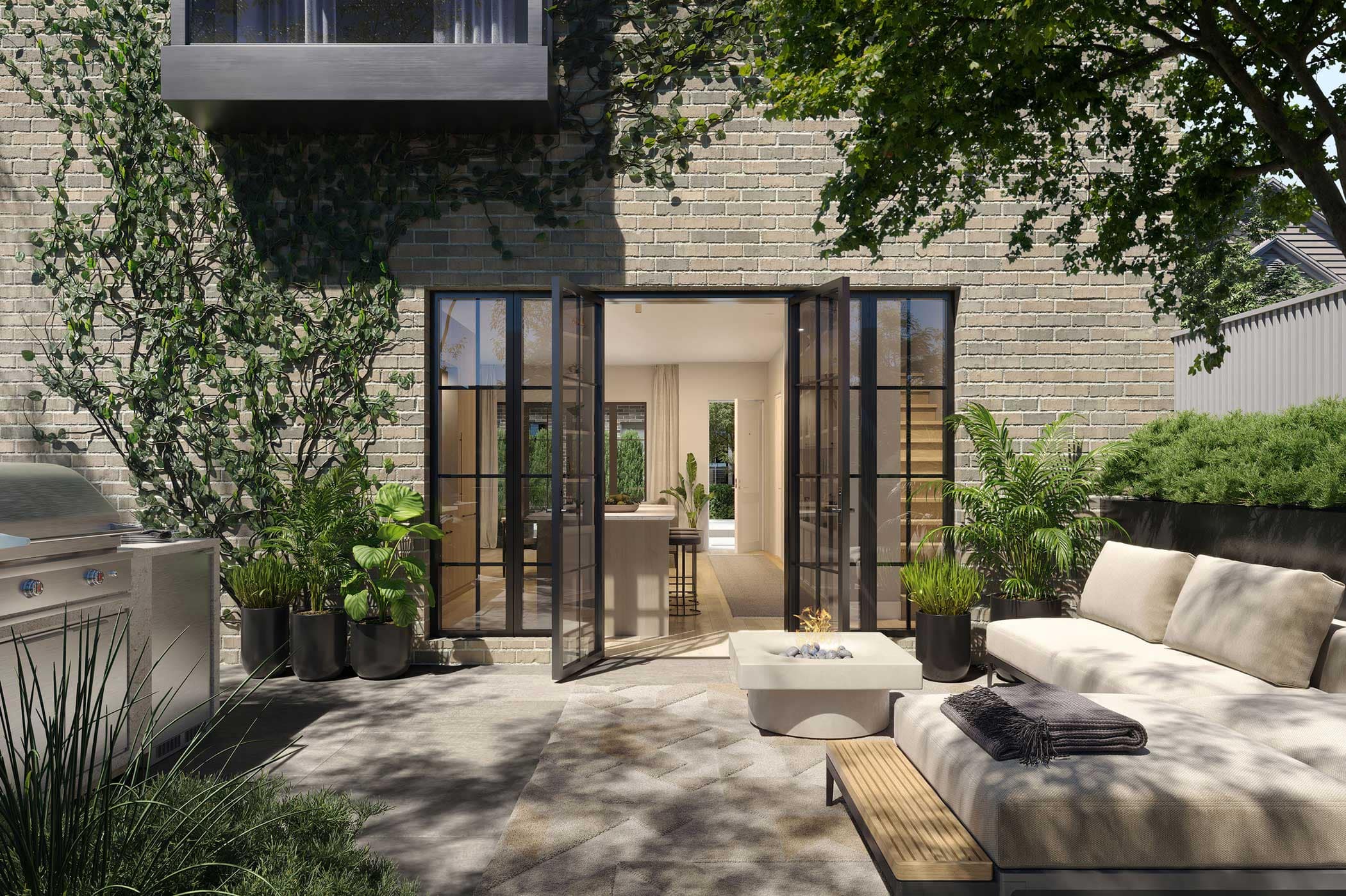Courtyard patio at King & Columbia Vancouver with outdoor lounge