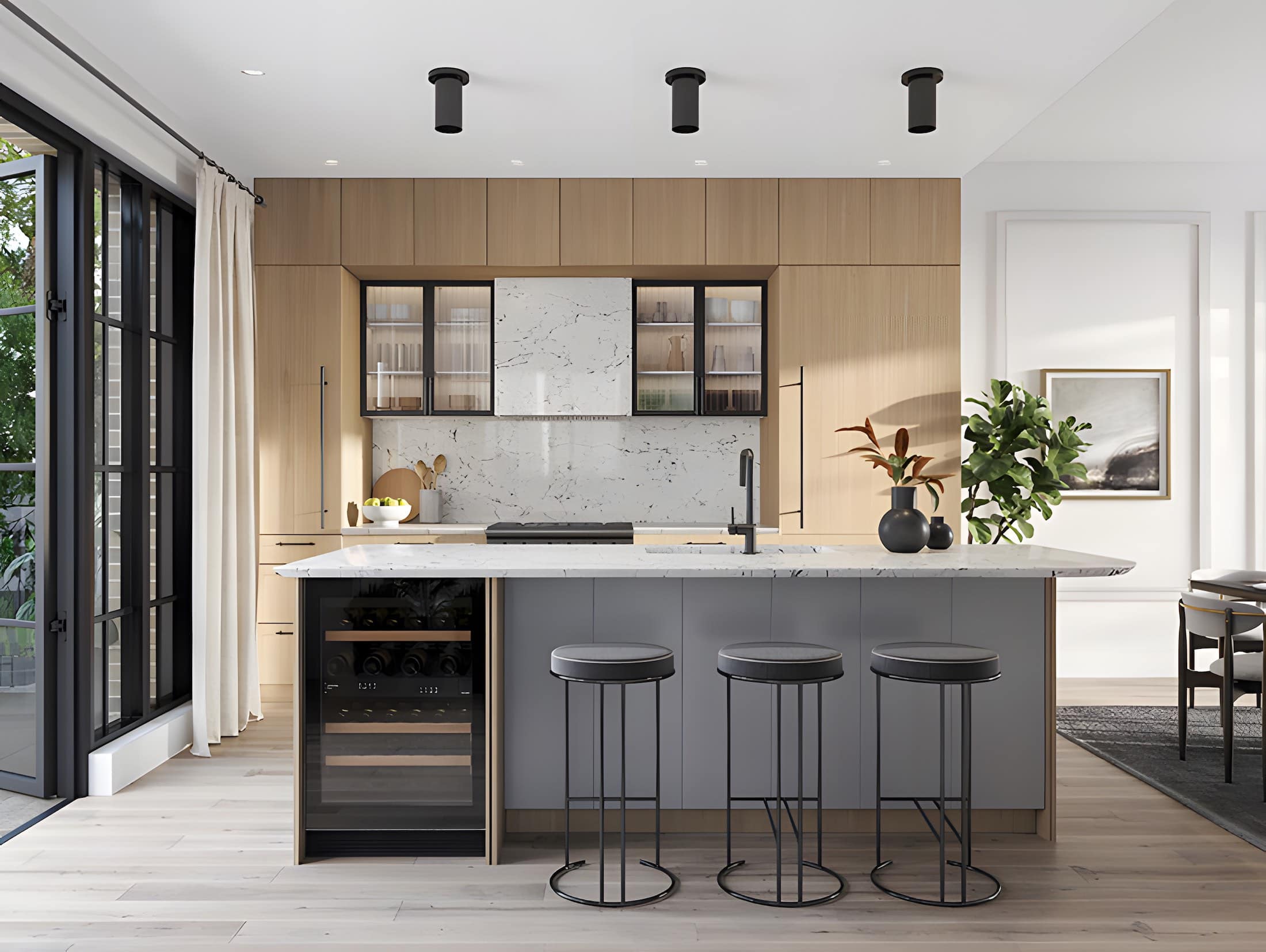 Designer kitchen at King & Columbia Vancouver with island seating