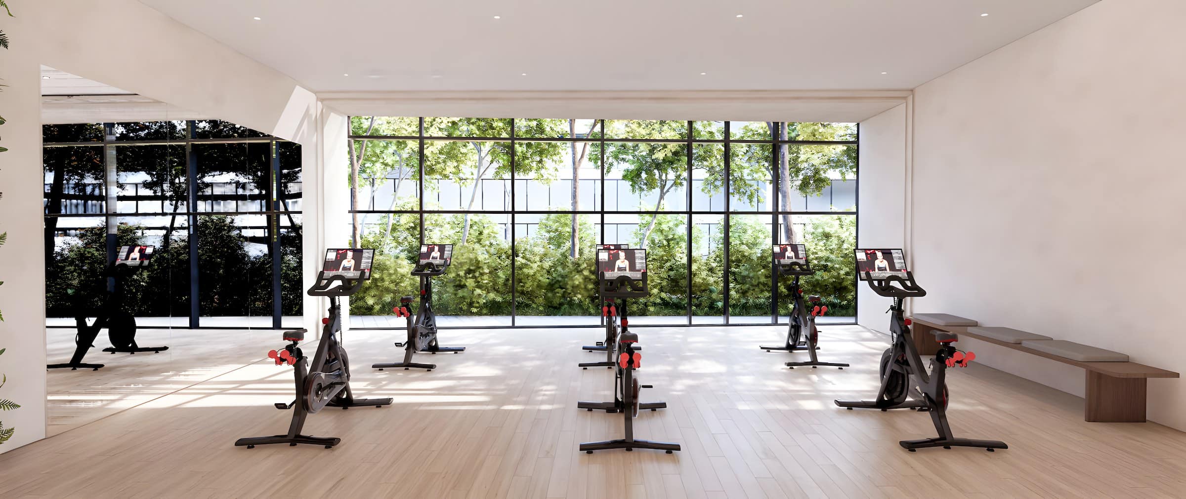 Spin studio with exercise bikes at Circle Brentwood Club Oasis