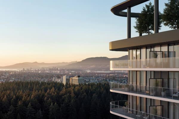 Reign Metrotown tower with wraparound balconies and city views from 6280 Willingdon Avenue in Burnaby.