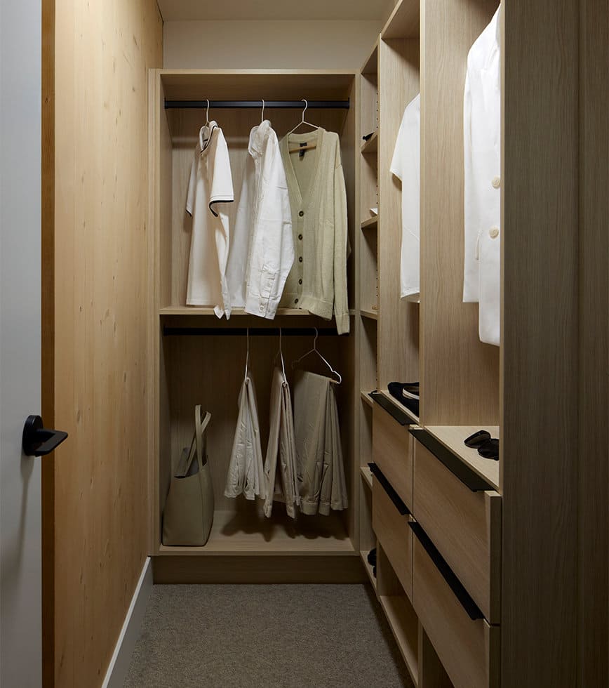 Custom wood closet storage at Timber House New Westminster townhomes